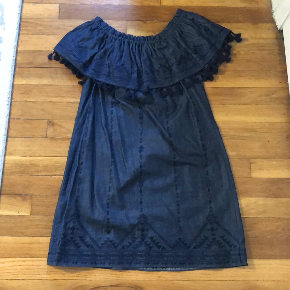 Parker off-shoulder embroidered tassel dress